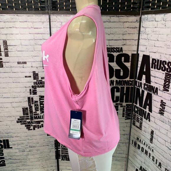 Reebok XL Pink Logo Open Back Vector Crop Muscle Tee - Picture 5 of 6